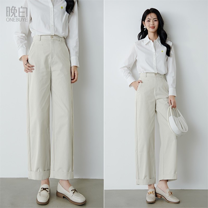 晚白2026年春新款时尚简约半松紧显瘦镰刀休闲裤女【不含腰带】,女装/女士精品,休闲裤,淘宝优惠券,粉丝福利购,淘宝优惠卷