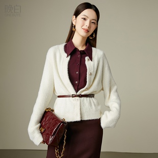 不含腰带 晚白2025年秋季 外套女 毛衣轻奢气质洋气针织衫 新款