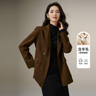 晚白2025年秋冬新款 外套女 气质挺括翻驳领复古轻熟风羊毛西装