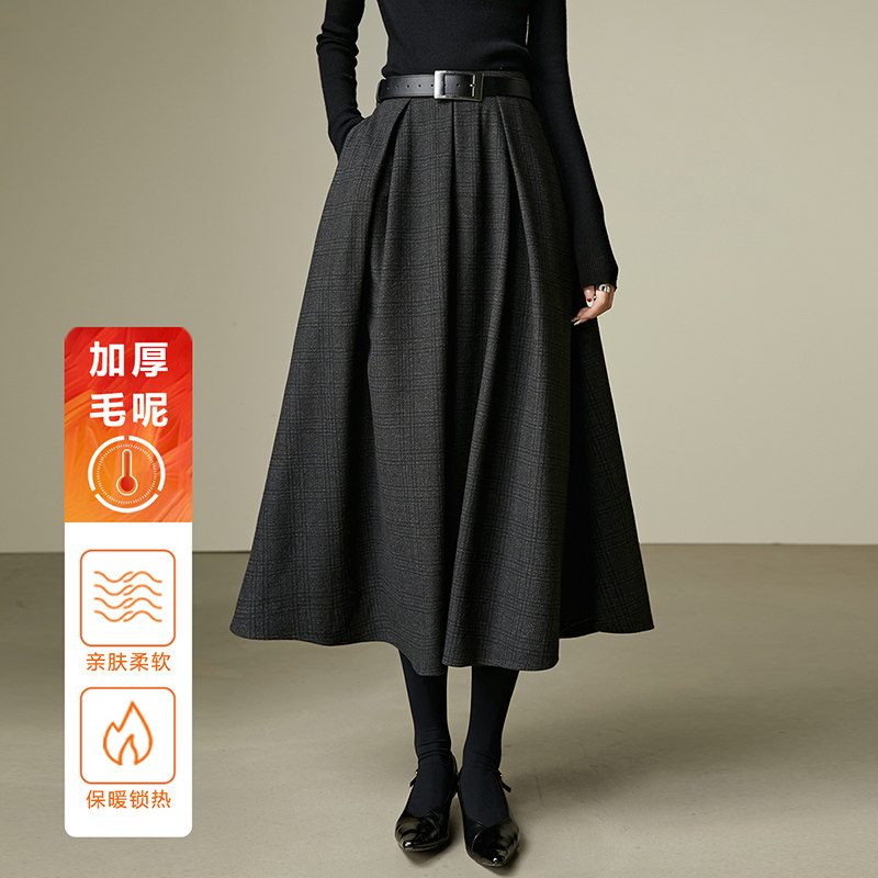 晚白2025年秋冬新款复古时尚半裙大摆加厚毛呢半身裙【不含腰带】,女装/女士精品,半身裙,淘宝优惠券,粉丝福利购,淘宝优惠卷