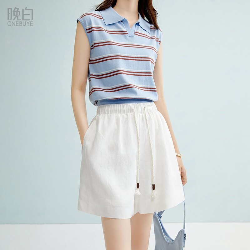 晚白【断码清仓】2025夏气质裤子莱赛尔亚麻短裤女