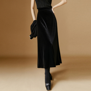 简约气质半裙休闲百搭松紧腰丝绒半身裙 时尚 晚白2026年春季 新款