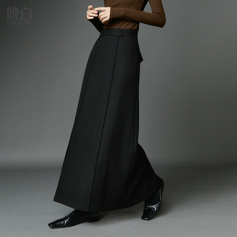 晚白2025年秋冬新款高腰长裙纯色显瘦半裙休闲A摆时尚半身裙