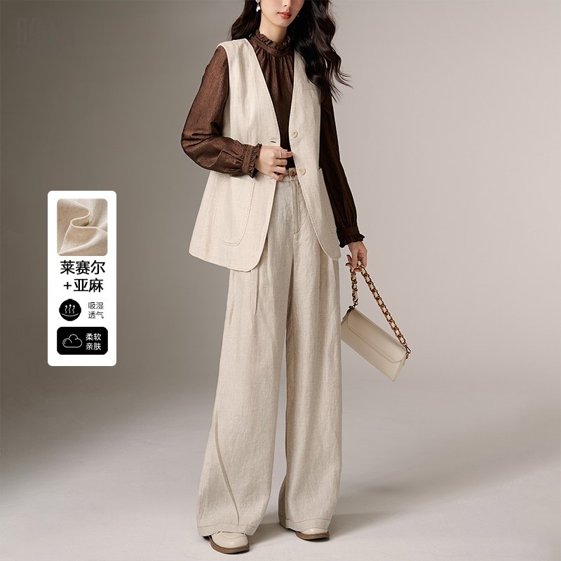 晚白2025秋冬新款莱赛尔亚麻上衣老钱风气质百搭休闲外套马甲女