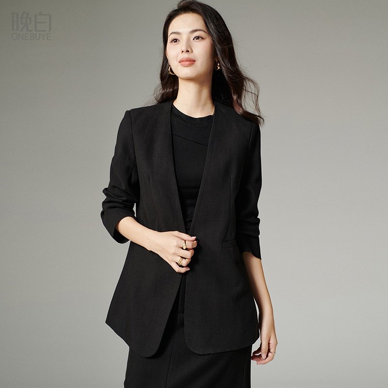 晚白2025秋冬新款莱赛尔亚麻职场轻正装上衣一粒扣气质西装外套女
