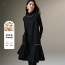 晚白2025年秋冬新款 连衣裙女 小香风圆领气质裙子大方得体宽松无袖