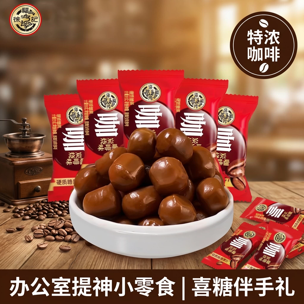 徐福记炭烧咖啡豆硬糖特浓咖啡糖提神办公室零食喜糖果年货糖果