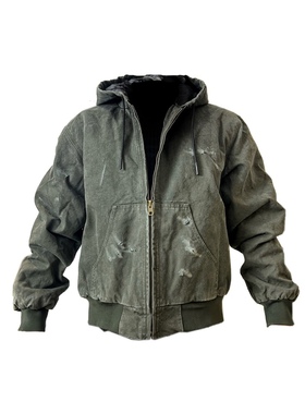 加厚帆布J130连帽新雪丽3M内胆棉服外套|做旧破洞褪色短宽YKK保暖