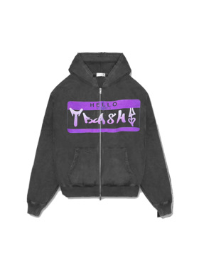 PunkFK“污秽Trashy”帽衫开衫拉链连帽卫衣外套数码印花做旧水洗