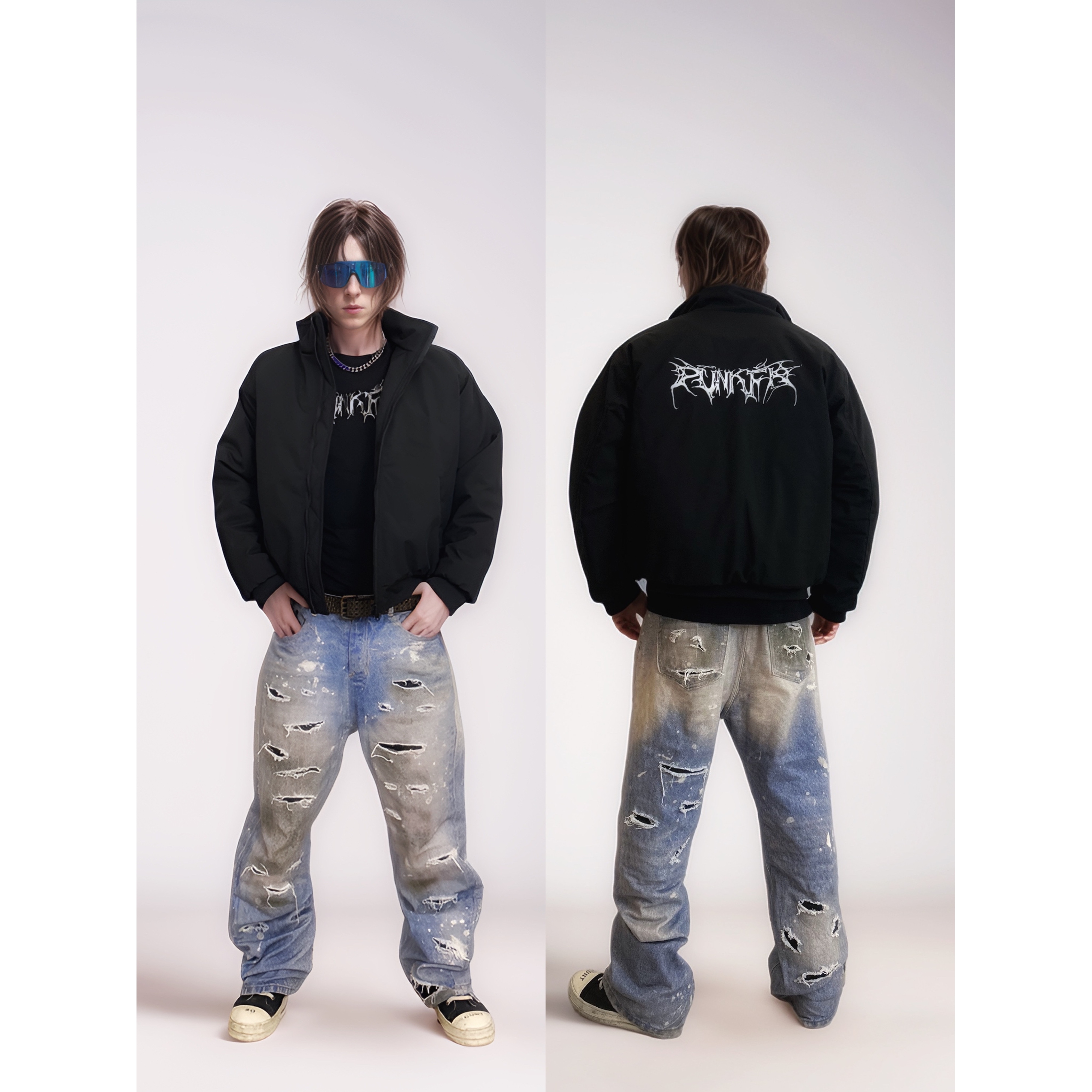 PunkFK秋冬三防面料廓形印花logo加厚保暖棉服绗棉