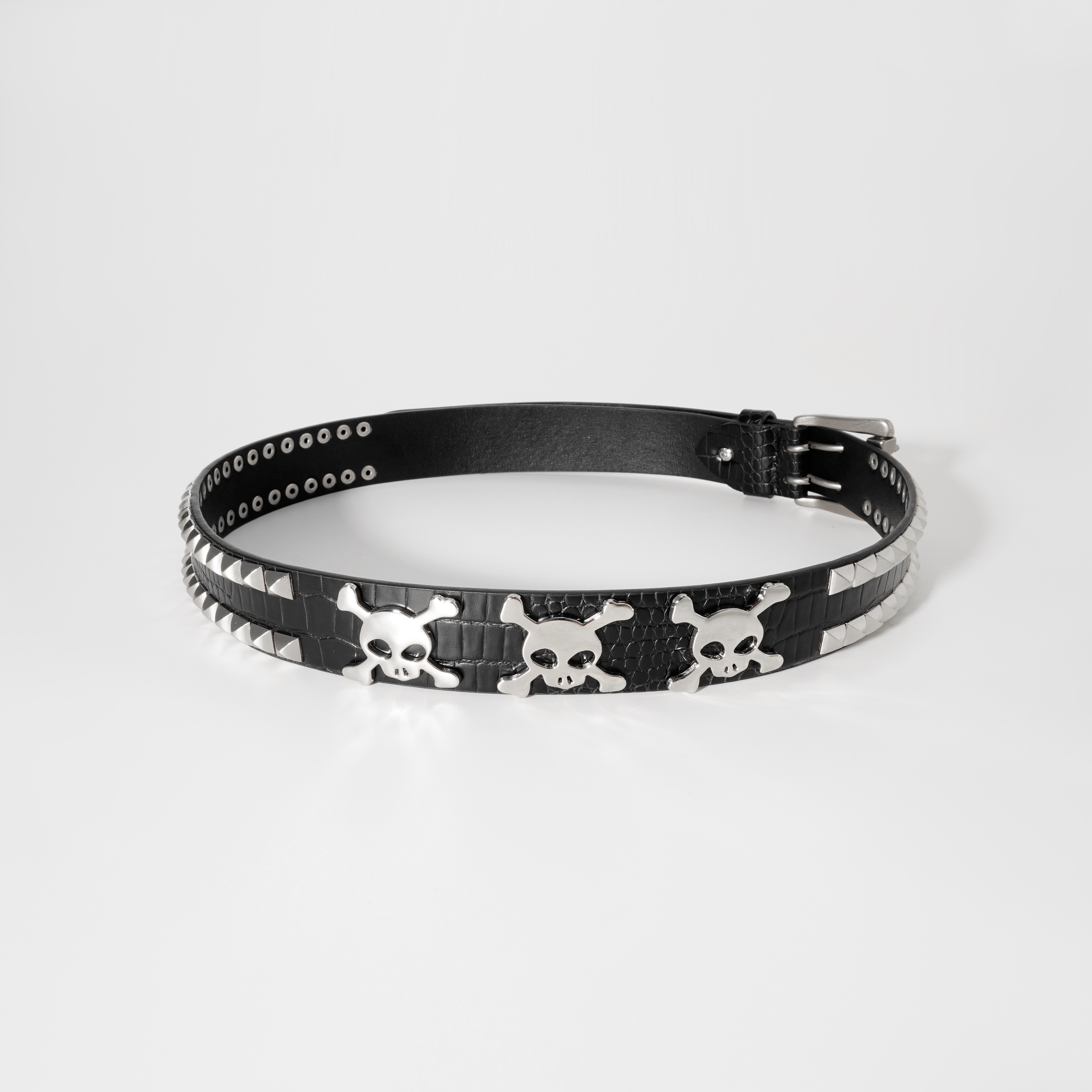 PunkFK骷髅铆钉黑蛇纹皮带