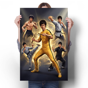 李小龙肌肉电影海报墙贴画双节棍武术散打拳击馆健身搏击卧室挂画