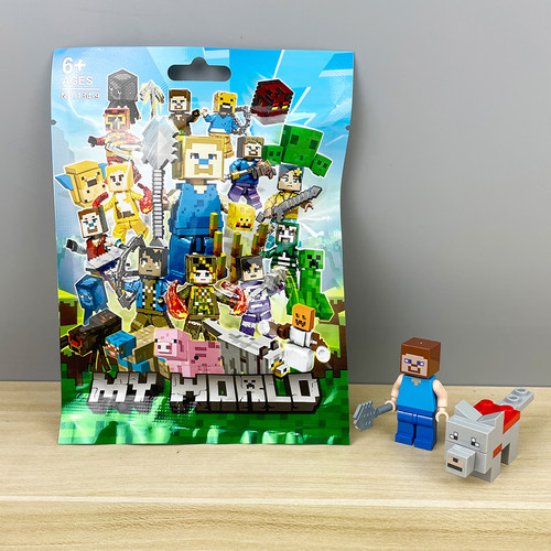 我的世界盲袋小动物人仔公仔儿童益智拼装积木5-12岁男孩玩具盲盒