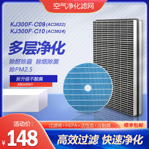 净茜适配飞利浦空气净化器滤网KJ300F-C09/C10加湿滤FY2428FY3435