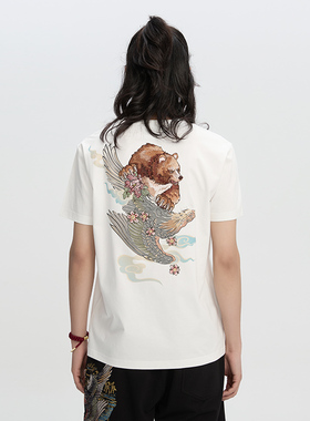 ONIARAI/鬼洗24春夏新品泥棒蓝雄鹰展翅绣花男式短袖T恤 24NOB39