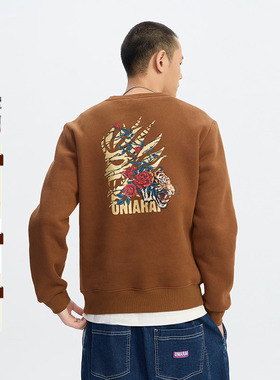 ONIARAI/鬼洗25秋冬鬼洗玫瑰老虎金色加绒套头卫衣男式 B25U201