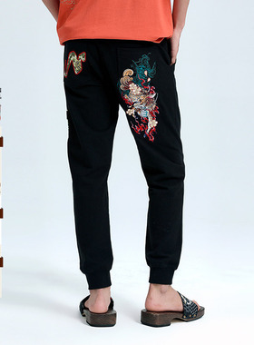 ONIARAI/鬼洗鬼洗泥棒蓝花麒麟针织长裤男士卫裤 N540124