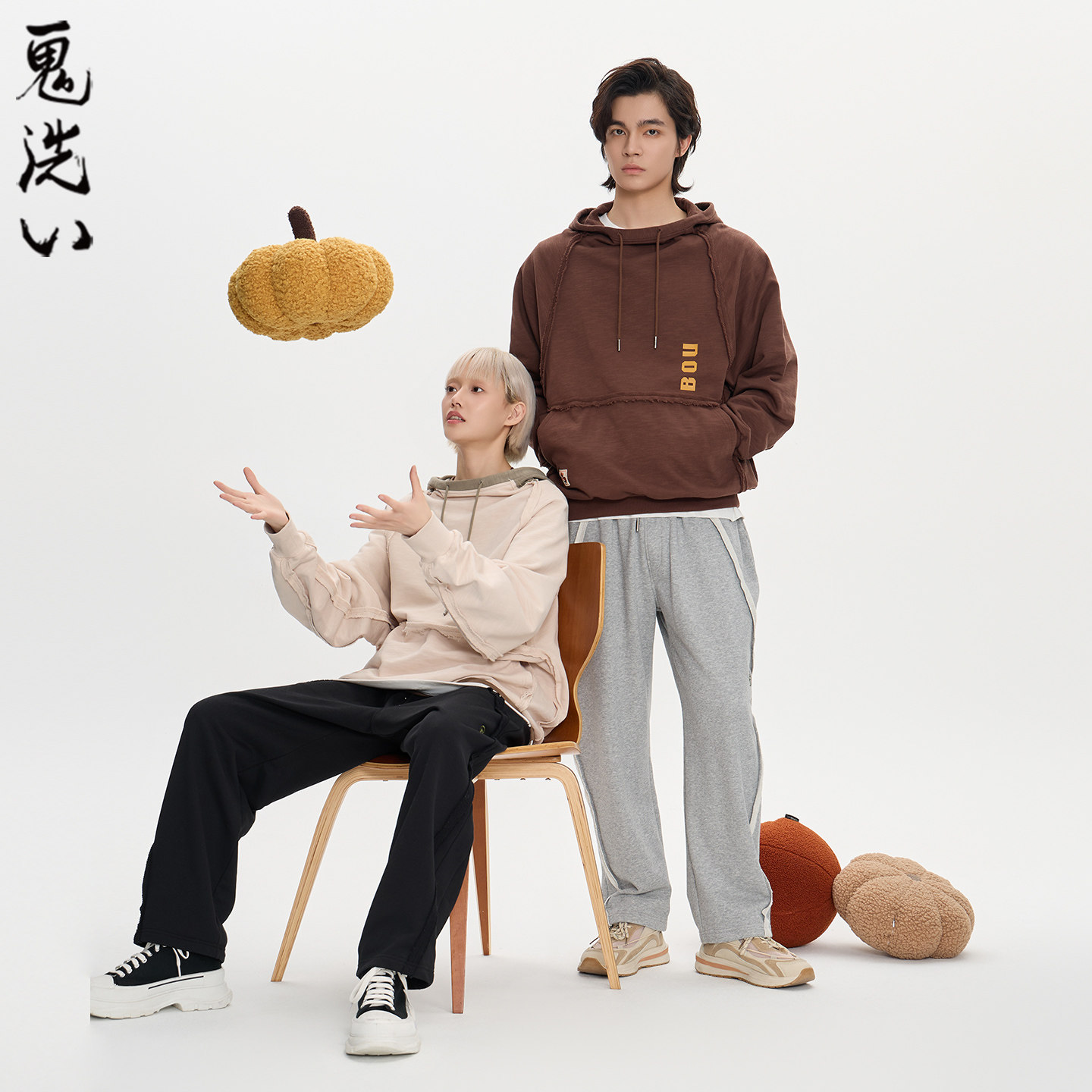 ONIARAI/鬼洗25秋冬棒达摩毛边缝宽松廓形连帽卫衣男女 N240155