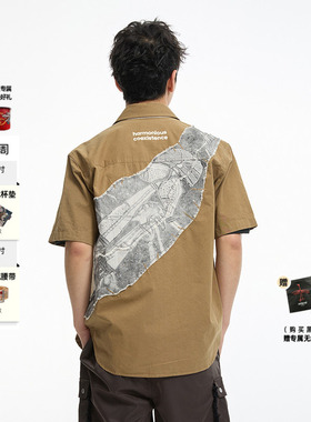 ONIARAI/鬼洗黑标石器时代仿3D裂纹提花短袖衬衫男式 A740001