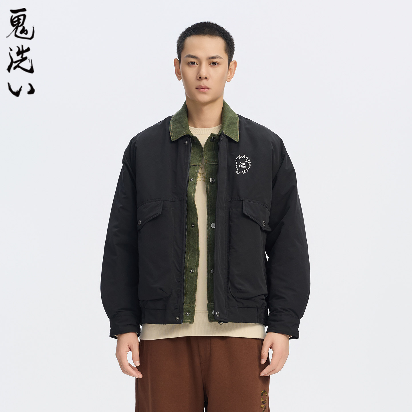 ONIARAI/鬼洗26秋冬新品工装拼接假两件薄款羽绒外套男士 B340277