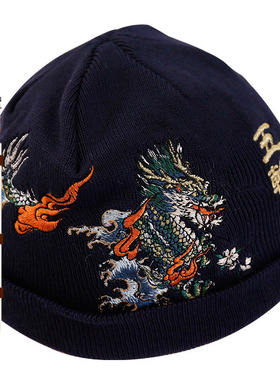 oniarai鬼洗秋冬泥棒蓝五轮绣花男士针织帽 21NA407