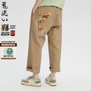 24N4406 休闲裤 ONIARAI 鬼洗24春夏泥棒蓝相思鲤绣花棉麻宽松男士