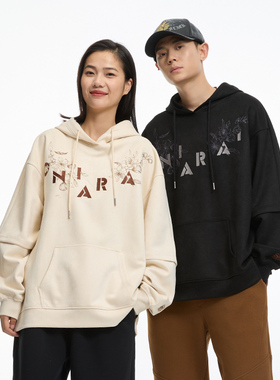 ONIARAI/鬼洗24秋花卉刺绣仿麂皮假两件连帽男女款卫衣  B240141