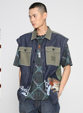 oniarai鬼洗春夏国潮竹系列印绣花男士工装马甲潮牌 B340115