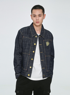 ONIARAI/鬼洗轻奢金钱豹重工刺绣牛仔夹克休闲上衣男式 B340133