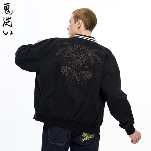 鬼洗翅膀暗金绣花夹克