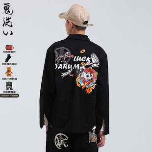 ONIARAI 衬衫 外套 N140014 鬼洗AW潮牌棒系列火烧达摩印绣花男士