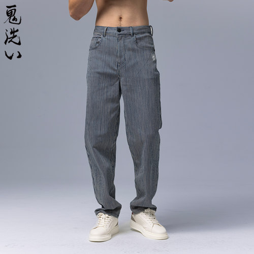 ONIARAI/鬼洗26春季新品鬼洗复古条纹牛仔高腰直筒牛仔裤 25B5303