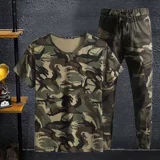 Летний спортивный костюм, трендовая универсальная футболка с коротким рукавом, камуфляжные штаны для отдыха