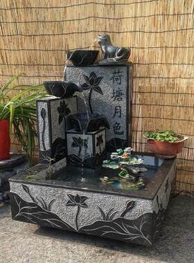 石雕流水鱼缸庭院石头水