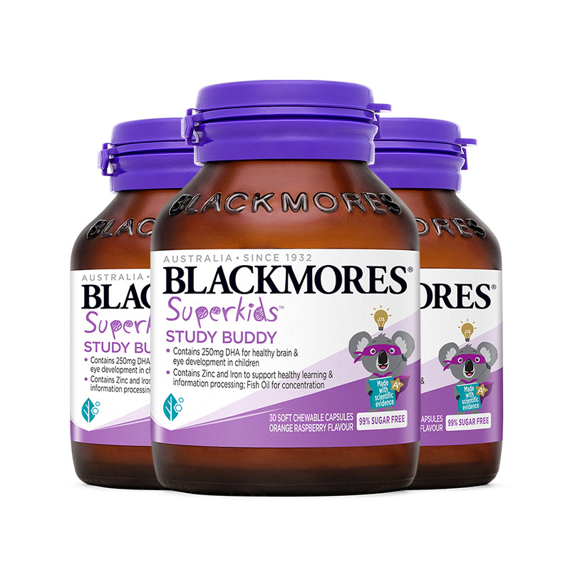 澳佳宝BLACKMORES小超人儿童深海鱼油DHA锌铁omega30粒澳洲*3瓶
