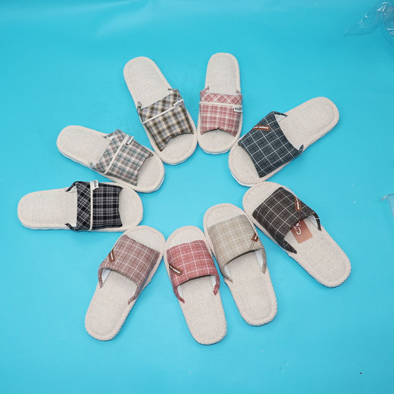 明飞格子布棉麻男女居家地板拖轻便柔软舒适地板拖鞋,居家布艺,居家亚麻拖鞋,淘宝优惠券,粉丝福利购,淘宝优惠卷
