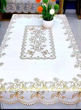 烫金餐桌布防水防油免洗防烫欧式PVC长方形轻奢高级感加厚茶几垫