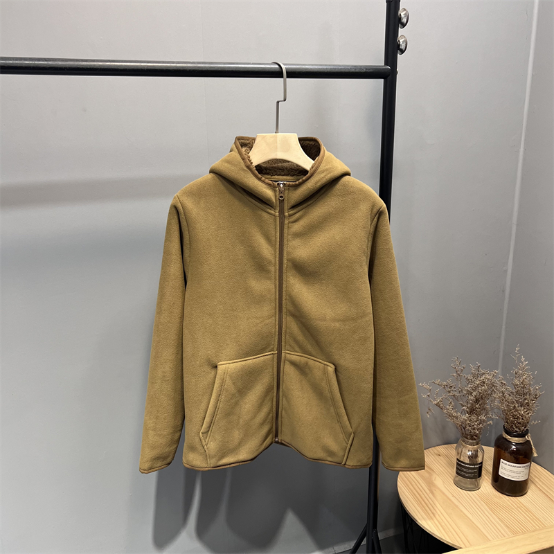 欧美莼元！400G摇粒绒加厚羊羔绒！秋冬男士保暖连帽休闲夹克外套
