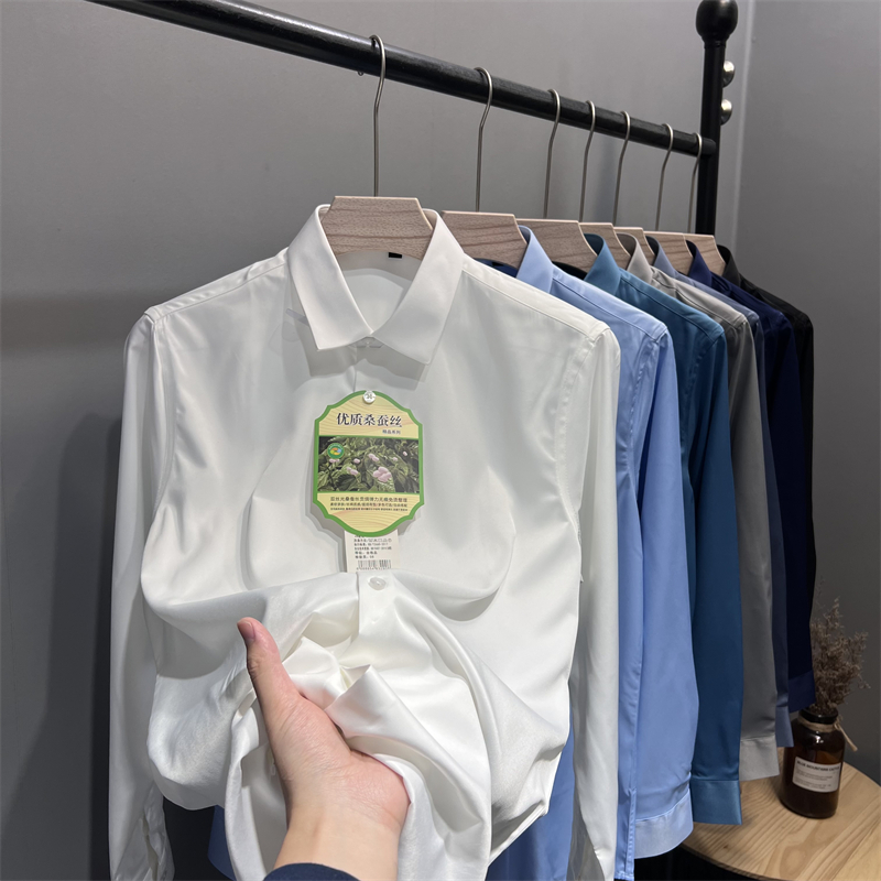 男士长袖衬衫双丝光桑蚕丝贡绸