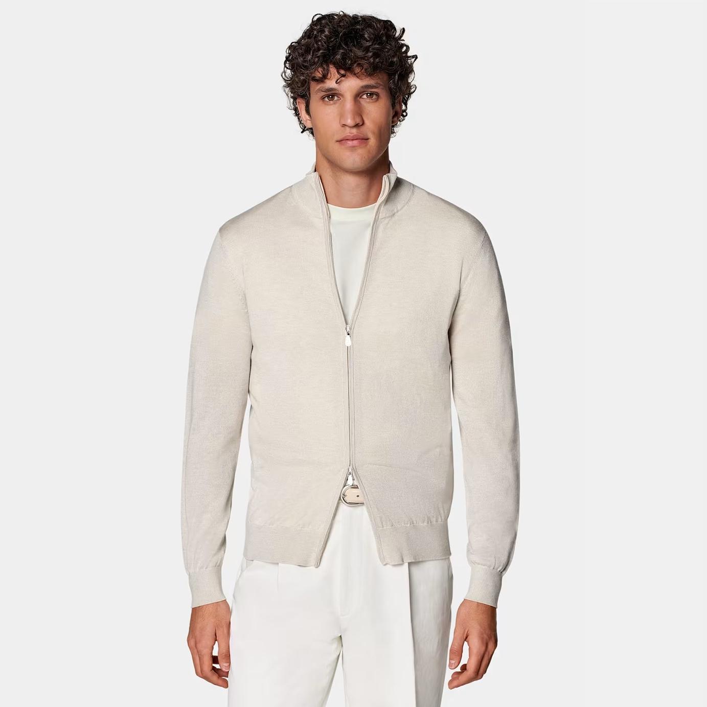 B系1万3 意大利抗皱羊毛双拉链针织开衫秋季男士立领休闲桑蚕外套