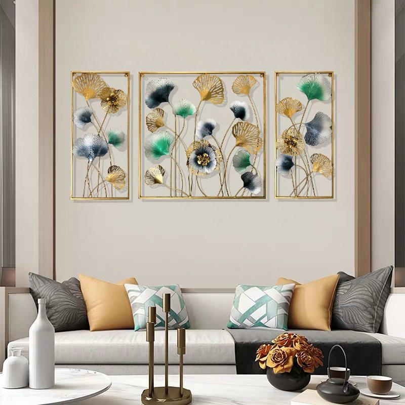 欧式客厅背景墙上装饰壁挂新中式创意挂件卧室时尚轻奢银杏叶挂饰