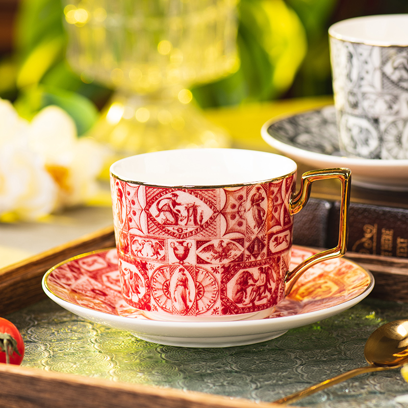 轻奢复古咖啡杯碟陶瓷家用马克杯