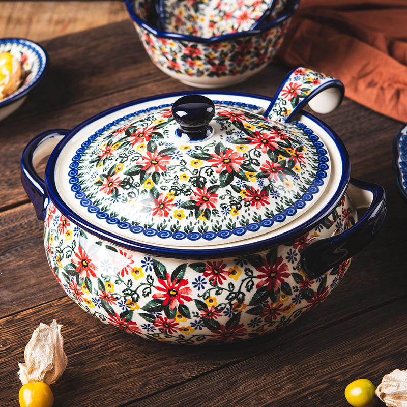 波兰带盖汤锅新款双耳汤碗家用陶瓷复古餐具汤碗大容量酸菜鱼汤盆,餐饮具,碗,淘宝优惠券,粉丝福利购,淘宝优惠卷