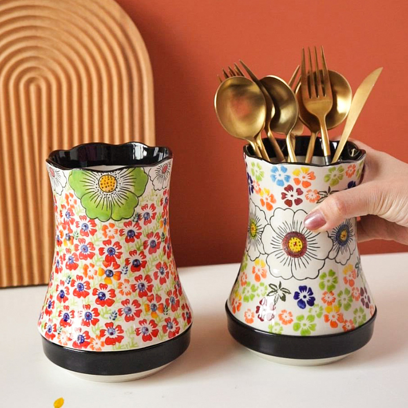 手绘筷子桶家用筷子筒陶瓷收纳盒