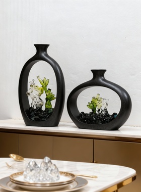 新中式黑色花瓶摆件客厅装饰品