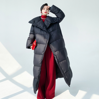 时尚洋气宽松系带黑色羽绒服外套