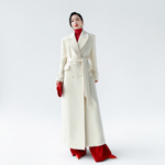 AKSAYA高端韩国气质白色毛呢外套收腰修身帅气中长款呢子大衣女冬