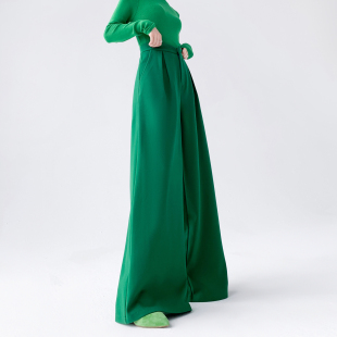 子女2025秋冬新款 绿色休闲裤 垂感阔腿裤 AKSAYA高端洋气高腰毛呢裤