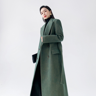 AKSAYA高端时尚气质苏丽羊驼绒大衣修身正肩中长款毛呢外套女秋冬