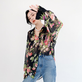 衬衫 宽松印花衬衣设计感小众长袖 女春夏 复古薄款 AKSAYA高级感时尚